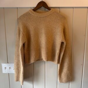 NWOT Zara Tan Crew Neck Cropped Sweater, Size Small